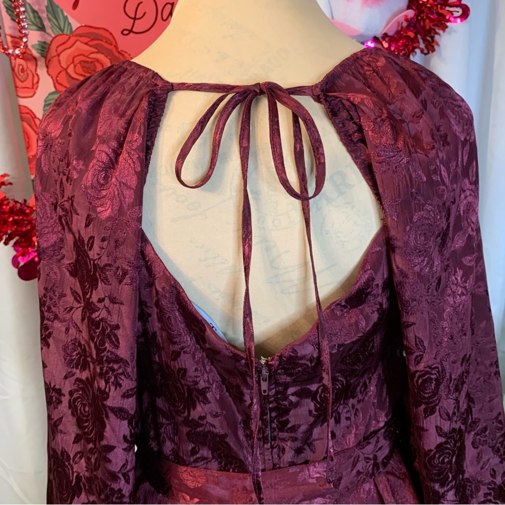 Chic Long Sleeve Burgundy Tiered Dress - Picture 9 of 16